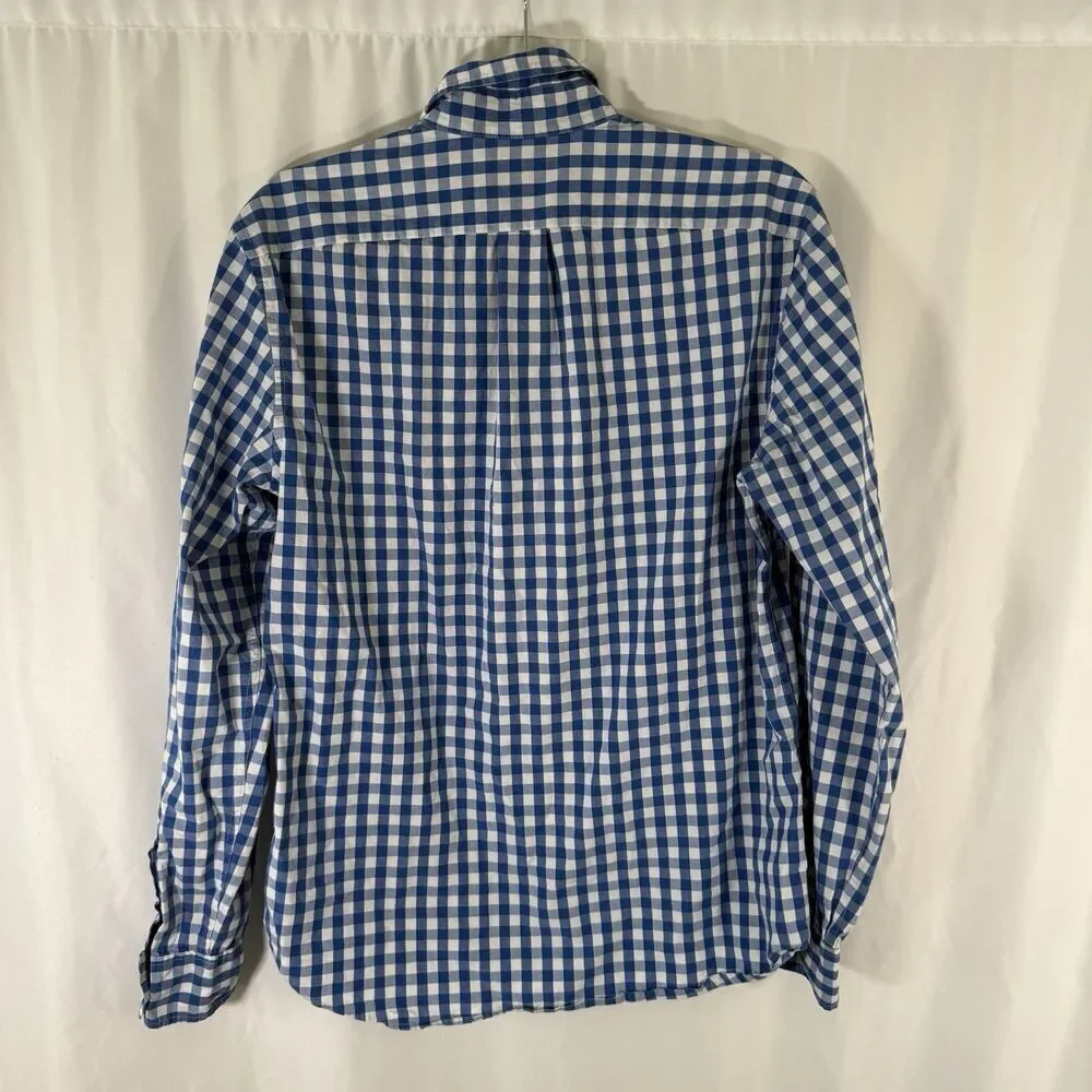 J. Crew Dress Shirt Mens Medium Blue White Plaid Organic Cotton Long Sleeve Slim